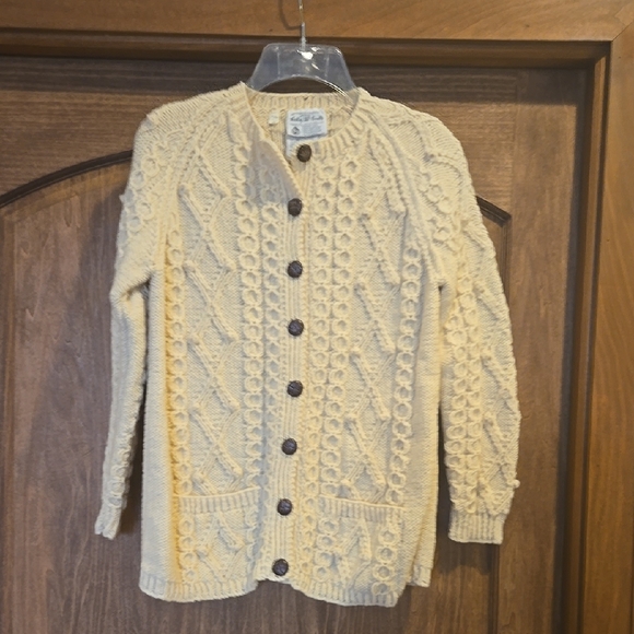 Vintage Molly McGrath Handknit Wool Cabl Knit Cardigan Sweater EUC